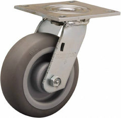 Hamilton - 6" Diam x 2" Wide x 7-1/2" OAH Top Plate Mount Swivel Caster - Rubber Mold on Polyolefin, 410 Lb Capacity, Straight Roller Bearing, 5 x 5-1/2" Plate - USA Tool & Supply