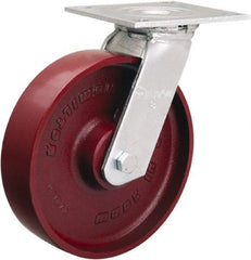 Hamilton - 8" Diam x 2" Wide x 9-1/2" OAH Top Plate Mount Swivel Caster - Cast Iron, 900 Lb Capacity, Sealed Precision Ball Bearing, 5 x 5-1/2" Plate - USA Tool & Supply