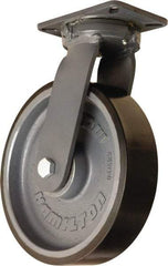 Hamilton - 12" Diam x 3" Wide x 15-1/2" OAH Top Plate Mount Swivel Caster - Polyurethane Mold onto Cast Iron Center, 4,550 Lb Capacity, Sealed Precision Ball Bearing, 5-1/4 x 7-1/4" Plate - USA Tool & Supply