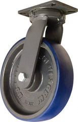 Hamilton - 12" Diam x 3" Wide x 15-1/2" OAH Top Plate Mount Swivel Caster - Polyurethane Mold onto Cast Iron Center, 2,800 Lb Capacity, Precision Tapered Roller Bearing, 5-1/4 x 7-1/4" Plate - USA Tool & Supply