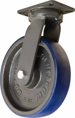 Hamilton - 12" Diam x 3" Wide x 15-1/2" OAH Top Plate Mount Swivel Caster - Polyurethane Mold onto Cast Iron Center, 2,800 Lb Capacity, Sealed Precision Ball Bearing, 5-1/4 x 7-1/4" Plate - USA Tool & Supply