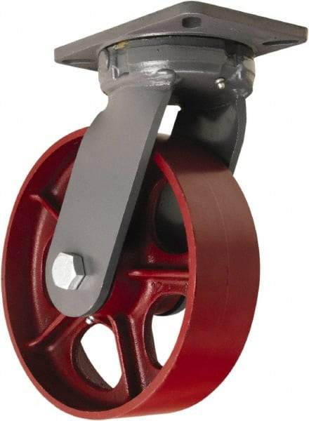 Hamilton - 10" Diam x 3" Wide x 12-1/2" OAH Top Plate Mount Swivel Caster - Cast Iron, 2,600 Lb Capacity, Tapered Roller Bearing, 5-1/4 x 7-1/4" Plate - USA Tool & Supply