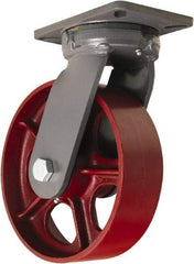 Hamilton - 10" Diam x 3" Wide x 12-1/2" OAH Top Plate Mount Swivel Caster - Cast Iron, 2,600 Lb Capacity, Tapered Roller Bearing, 5-1/4 x 7-1/4" Plate - USA Tool & Supply