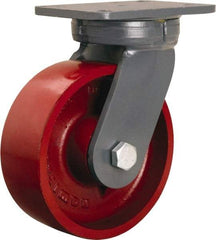 Hamilton - 8" Diam x 3" Wide x 10-1/2" OAH Top Plate Mount Swivel Caster - Cast Iron, 2,600 Lb Capacity, Precision Ball Bearing, 5-1/4 x 7-1/4" Plate - USA Tool & Supply