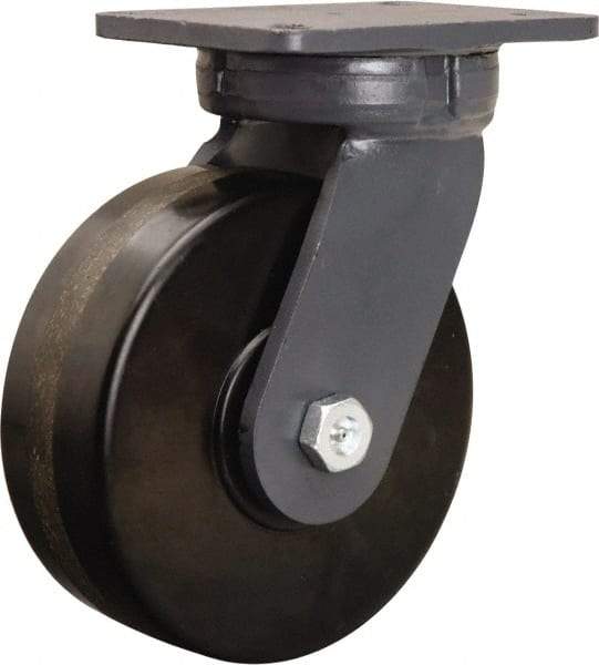 Hamilton - 8" Diam x 3" Wide x 10-1/2" OAH Top Plate Mount Swivel Caster - Phenolic, 3,000 Lb Capacity, Straight Roller Bearing, 5-1/4 x 7-1/4" Plate - USA Tool & Supply