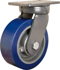 Hamilton - 8" Diam x 3" Wide x 10-1/2" OAH Top Plate Mount Swivel Caster - Polyurethane Mold on Forged Steel, 3,500 Lb Capacity, Tapered Roller Bearing, 5-1/4 x 7-1/4" Plate - USA Tool & Supply