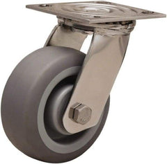 Hamilton - 5" Diam x 2" Wide x 6-1/2" OAH Top Plate Mount Swivel Caster - Rubber Mold on Polyolefin, 350 Lb Capacity, Delrin Bearing, 3-3/4 x 4-1/2" Plate - USA Tool & Supply