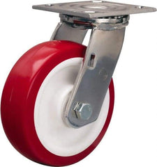 Hamilton - 6" Diam x 2" Wide x 7-1/2" OAH Top Plate Mount Swivel Caster - Polyurethane Mold on Polypropylene, 800 Lb Capacity, Delrin Bearing, 3-3/4 x 4-1/2" Plate - USA Tool & Supply