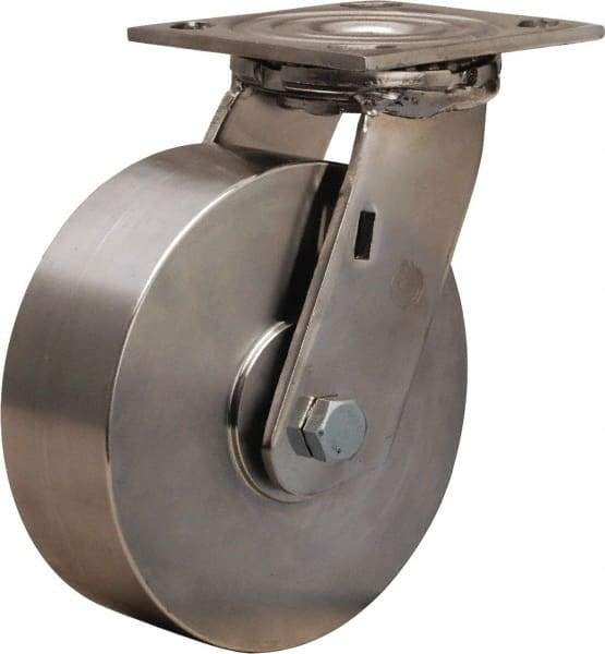 Hamilton - 6" Diam x 2" Wide x 7-1/2" OAH Top Plate Mount Swivel Caster - Forged Steel, 800 Lb Capacity, Delrin Bearing, 3-3/4 x 4-1/2" Plate - USA Tool & Supply