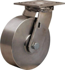 Hamilton - 6" Diam x 2" Wide x 7-1/2" OAH Top Plate Mount Swivel Caster - Forged Steel, 800 Lb Capacity, Delrin Bearing, 3-3/4 x 4-1/2" Plate - USA Tool & Supply