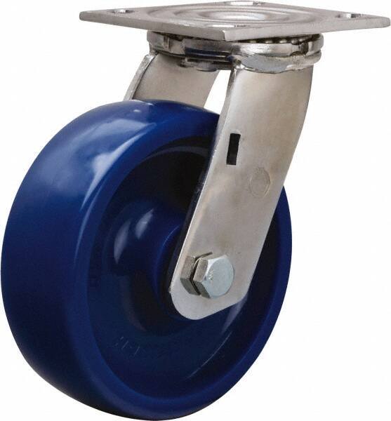 Hamilton - 6" Diam x 2" Wide x 7-1/2" OAH Top Plate Mount Swivel Caster - Polyurethane, 800 Lb Capacity, Delrin Bearing, 3-3/4 x 4-1/2" Plate - USA Tool & Supply