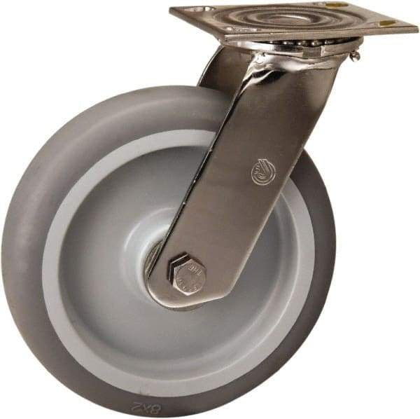 Hamilton - 8" Diam x 2" Wide x 9-1/2" OAH Top Plate Mount Swivel Caster - Rubber Mold on Polyolefin, 500 Lb Capacity, Delrin Bearing, 3-3/4 x 4-1/2" Plate - USA Tool & Supply