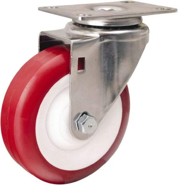 Hamilton - 4" Diam x 1-3/8" Wide x 5-1/8" OAH Top Plate Mount Swivel Caster - Polyurethane Mold on Polypropylene, 325 Lb Capacity, Delrin Bearing, 2-3/8 x 3-5/8" Plate - USA Tool & Supply