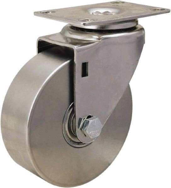 Hamilton - 4" Diam x 1-3/8" Wide x 5-1/8" OAH Top Plate Mount Swivel Caster - Stainless Steel, 325 Lb Capacity, Plain Bore Bearing, 2-3/8 x 3-5/8" Plate - USA Tool & Supply