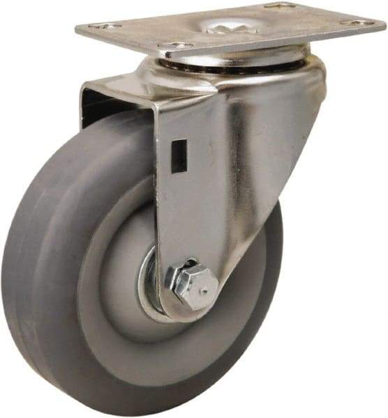 Hamilton - 4" Diam x 1-3/8" Wide x 5-1/8" OAH Top Plate Mount Swivel Caster - Rubber Mold on Polyolefin, 250 Lb Capacity, Delrin Bearing, 2-3/8 x 3-5/8" Plate - USA Tool & Supply