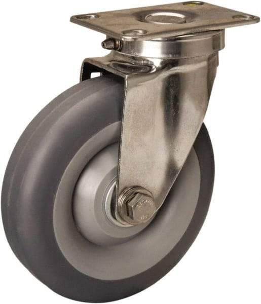 Hamilton - 5" Diam x 1-3/8" Wide x 6-1/4" OAH Top Plate Mount Swivel Caster - Rubber Mold on Polyolefin, 275 Lb Capacity, Delrin Bearing, 2-3/8 x 3-5/8" Plate - USA Tool & Supply
