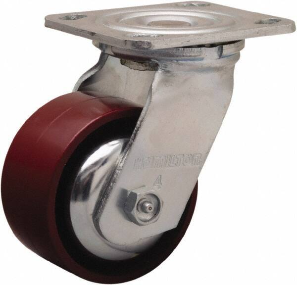 Hamilton - 4" Diam x 2" Wide x 5-5/8" OAH Top Plate Mount Swivel Caster - Cast Iron, 900 Lb Capacity, Sealed Precision Ball Bearing, 4 x 4-1/2" Plate - USA Tool & Supply