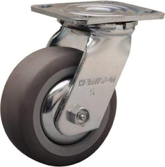 Hamilton - 5" Diam x 2" Wide x 6-1/2" OAH Top Plate Mount Swivel Caster - Rubber Mold on Polyolefin, 350 Lb Capacity, Straight Roller Bearing, 4 x 4-1/2" Plate - USA Tool & Supply