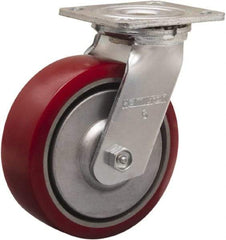 Hamilton - 6" Diam x 2" Wide x 7-1/2" OAH Top Plate Mount Swivel Caster - Polyurethane on Aluminum, 900 Lb Capacity, Straight Roller Bearing, 4 x 4-1/2" Plate - USA Tool & Supply