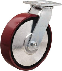 Hamilton - 8" Diam x 2" Wide x 9-1/2" OAH Top Plate Mount Swivel Caster - Cast Iron, 900 Lb Capacity, Sealed Precision Ball Bearing, 4 x 4-1/2" Plate - USA Tool & Supply