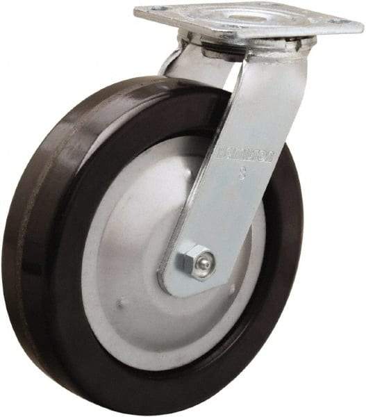 Hamilton - 8" Diam x 2" Wide x 9-1/2" OAH Top Plate Mount Swivel Caster - Phenolic, 1,250 Lb Capacity, Straight Roller Bearing, 4 x 4-1/2" Plate - USA Tool & Supply