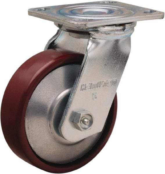 Hamilton - 5" Diam x 1-1/2" Wide x 6-1/2" OAH Top Plate Mount Swivel Caster - Cast Iron, 750 Lb Capacity, Straight Roller Bearing, 4 x 4-1/2" Plate - USA Tool & Supply