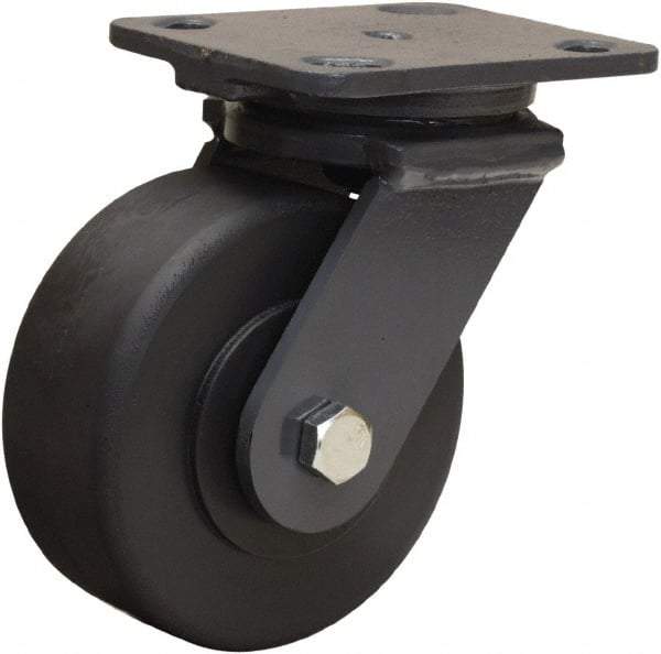Hamilton - 5" Diam x 2" Wide x 6-1/2" OAH Top Plate Mount Swivel Caster - Nylon, 2,000 Lb Capacity, Sealed Precision Ball Bearing, 4 x 5" Plate - USA Tool & Supply