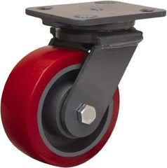 Hamilton - 5" Diam x 2" Wide x 6-1/2" OAH Top Plate Mount Swivel Caster - Polyurethane Mold on Forged Steel, 1,250 Lb Capacity, Sealed Precision Ball Bearing, 4 x 5" Plate - USA Tool & Supply