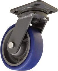 Hamilton - 6" Diam x 2" Wide x 7-1/2" OAH Top Plate Mount Swivel Caster - Polyurethane Mold onto Cast Iron Center, 960 Lb Capacity, Tapered Roller Bearing, 4 x 5" Plate - USA Tool & Supply