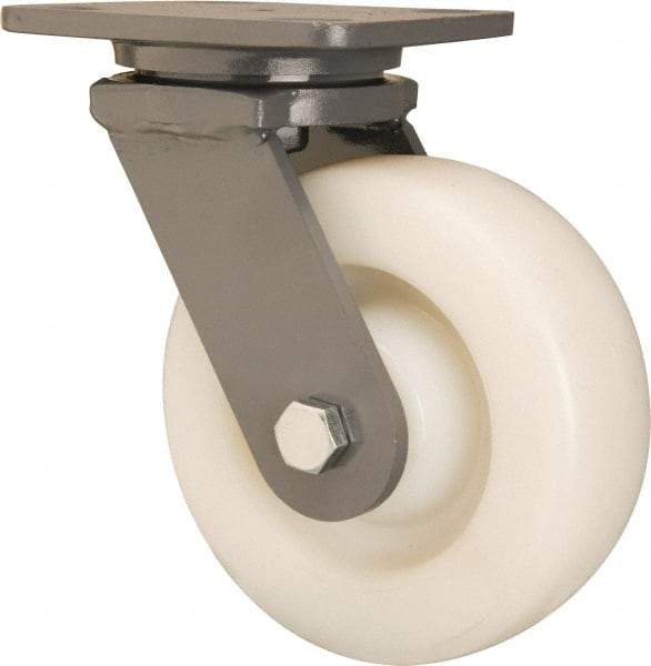 Hamilton - 6" Diam x 2" Wide x 7-1/2" OAH Top Plate Mount Swivel Caster - Nylon, Sealed Precision Ball Bearing, 4 x 5" Plate - USA Tool & Supply