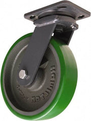 Hamilton - 8" Diam x 2" Wide x 9-1/2" OAH Top Plate Mount Swivel Caster - Polyurethane Mold onto Cast Iron Center, 1,500 Lb Capacity, Tapered Roller Bearing, 4 x 5" Plate - USA Tool & Supply
