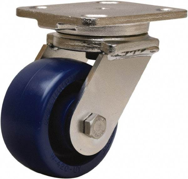 Hamilton - 4" Diam x 2" Wide x 5-5/8" OAH Top Plate Mount Swivel Caster - Polyurethane, 750 Lb Capacity, Stainless Steel Double Shielded Precision Ball Bearing, 4 x 5" Plate - USA Tool & Supply