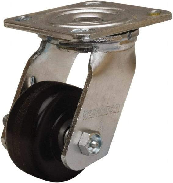 Hamilton - 3-1/4" Diam x 1-1/2" Wide x 5-1/4" OAH Top Plate Mount Swivel Caster - Phenolic, 550 Lb Capacity, Straight Roller Bearing, 4 x 4-1/2" Plate - USA Tool & Supply