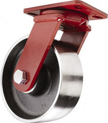 Hamilton - 8" Diam x 3" Wide x 10-1/4" OAH Top Plate Mount Swivel Caster - Forged Steel, 3,200 Lb Capacity, Sealed Precision Ball Bearing, 4-1/2 x 6-1/2" Plate - USA Tool & Supply