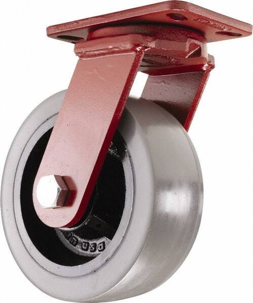 Hamilton - 8" Diam x 3" Wide x 10-1/4" OAH Top Plate Mount Swivel Caster - Polyurethane, 3,200 Lb Capacity, Sealed Precision Ball Bearing, 4-1/2 x 6-1/2" Plate - USA Tool & Supply