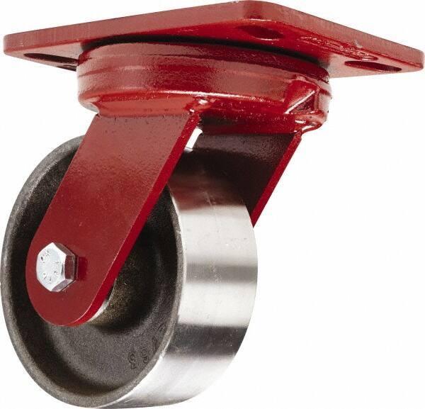 Hamilton - 5" Diam x 2" Wide x 6-3/4" OAH Top Plate Mount Swivel Caster - Forged Steel, 2,000 Lb Capacity, Sealed Precision Ball Bearing, 4-1/2 x 6-1/2" Plate - USA Tool & Supply