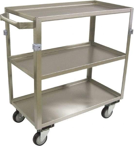 Jamco - 600 Lb Capacity, 30" Wide x 16" Long x 34" High Shelf Cart - 3 Shelf, Stainless Steel, 4 Swivel Casters - USA Tool & Supply