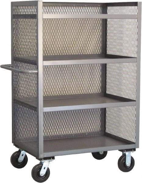 Jamco - 3,000 Lb Capacity, 4 Shelf, 3-Sided Steel Mesh Stock Truck - 30" Long x 48" Wide x 57" High, 6" Diam Phenolic Wheels - USA Tool & Supply