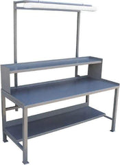 Jamco - 72 Wide x 36" Deep x 48" High, 12 Gauge Steel Heavy-Duty Workbench with Riser & Light Fixture - 12 Gauge Steel Top, Fixed Legs, Gray - USA Tool & Supply