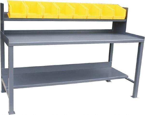 Jamco - 72 Wide x 30" Deep x 48" High, 12 Gauge Steel Heavy-Duty Workbench with Sloped Riser & Bins - 12 Gauge Steel Top, Fixed Legs, Gray - USA Tool & Supply
