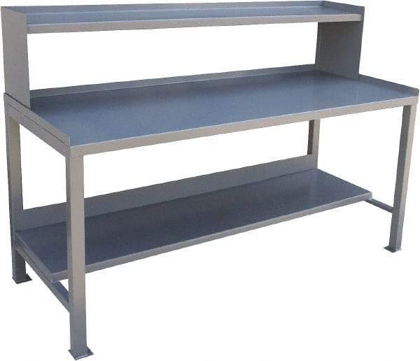 Jamco - 72 Wide x 30" Deep x 48" High, 12 Gauge Steel Heavy-Duty Workbench with Riser - 12 Gauge Steel Top, Fixed Legs, Gray - USA Tool & Supply