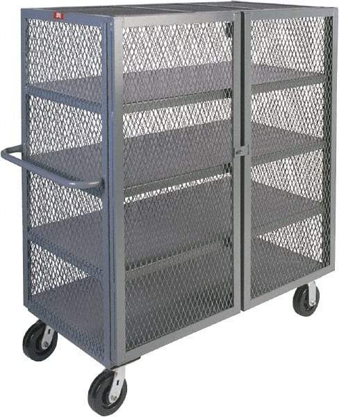 Jamco - 3,000 Lb Capacity, 4 Shelf, 4-Sided Steel Mesh Security Truck - 72" Long x 36" Wide x 57" High, 6" Diam Phenolic Wheels - USA Tool & Supply