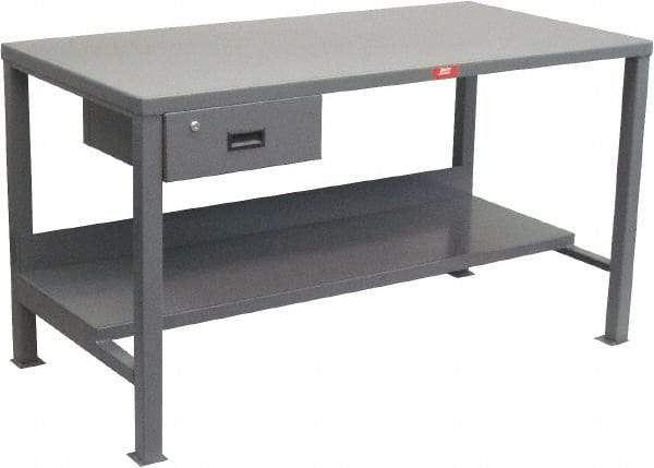 Jamco - 72 Wide x 36" Deep x 34" High, 12 Gauge Steel Heavy-Duty Workbench with Drawer - 12 Gauge Steel Top, Fixed Legs, Gray - USA Tool & Supply