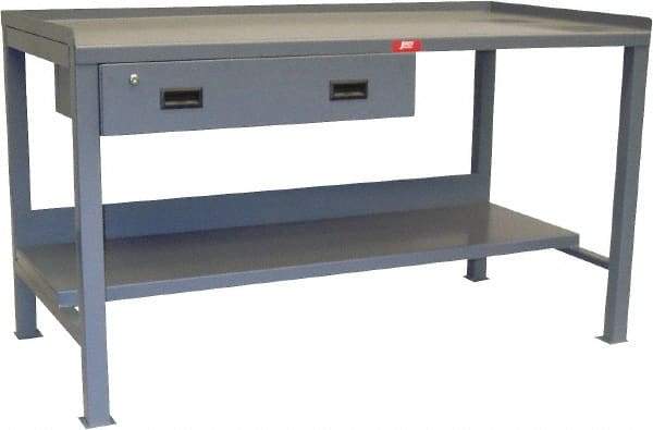Jamco - 72 Wide x 30" Deep x 34" High, 12 Gauge Steel Heavy-Duty Workbench with Drawer - 12 Gauge Steel Top, Fixed Legs, Gray - USA Tool & Supply