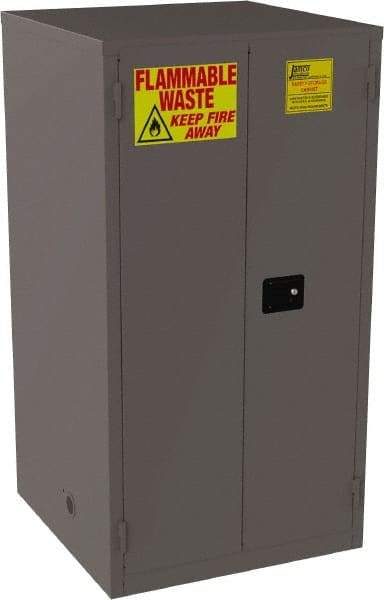 Jamco - 2 Door, 2 Shelf, Yellow Steel Double Wall Safety Cabinet for Flammable and Combustible Liquids - 65" High x 34" Wide x 34" Deep, Manual Closing Door, 3 Point Key Lock, 60 Gal Capacity - USA Tool & Supply