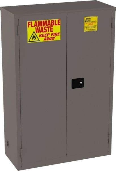 Jamco - 2 Door, 2 Shelf, Yellow Steel Double Wall Safety Cabinet for Flammable and Combustible Liquids - 65" High x 18" Wide x 43" Deep, Manual Closing Door, 3 Point Key Lock, 45 Gal Capacity - USA Tool & Supply