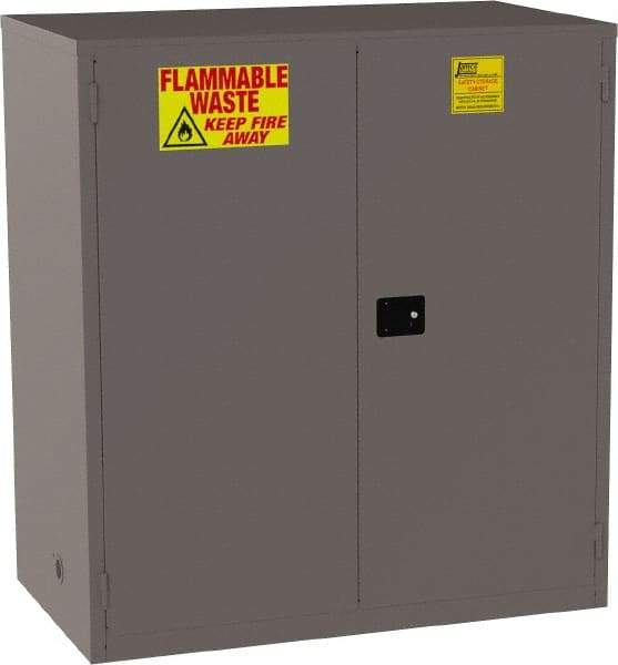 Jamco - 2 Door, 1 Shelf, Yellow Steel Double Wall Safety Cabinet for Flammable and Combustible Liquids - 65" High x 34" Wide x 59" Deep, Manual Closing Door, 3 Point Key Lock, 120 Gal Capacity - USA Tool & Supply