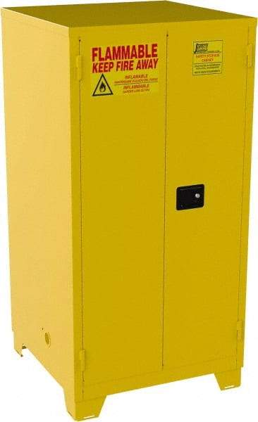 Jamco - 2 Door, 2 Shelf, Yellow Steel Double Wall Safety Cabinet for Flammable and Combustible Liquids - 70" High x 34" Wide x 34" Deep, Self Closing Door, 3 Point Key Lock, 60 Gal Capacity - USA Tool & Supply