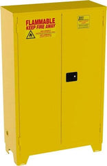 Jamco - 2 Door, 2 Shelf, Yellow Steel Double Wall Safety Cabinet for Flammable and Combustible Liquids - 70" High x 18" Wide x 43" Deep, Self Closing Door, 3 Point Key Lock, 45 Gal Capacity - USA Tool & Supply