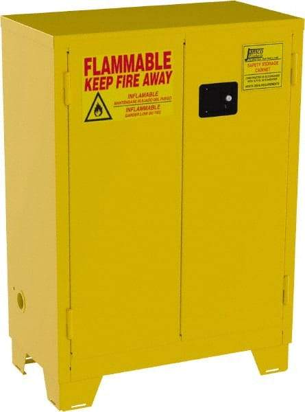 Jamco - 2 Door, 2 Shelf, Yellow Steel Double Wall Safety Cabinet for Flammable and Combustible Liquids - 49" High x 18" Wide x 34" Deep, Self Closing Door, 3 Point Key Lock, 28 Gal Capacity - USA Tool & Supply